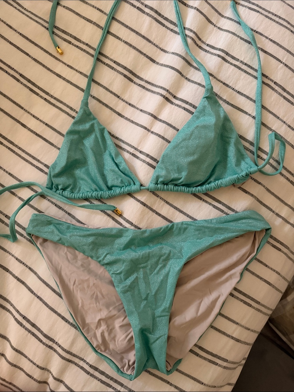 Swim 2 x $30! Shimmery Aqua Triangle Bikini Set